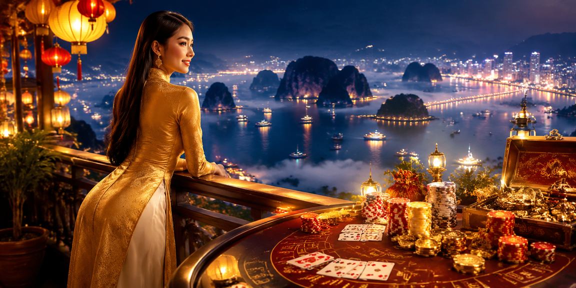 Người chơi trong trang phục áo dài truyền thống Hội An tham gia baccarat trực tuyến